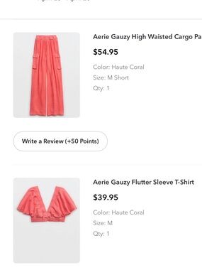 aerie Gauzy High-Waisted Cargo Pants in Coral